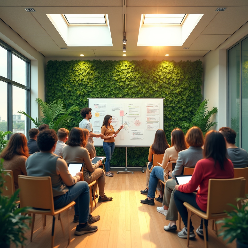 Group of people in a collective training session on business creation